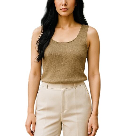 Saks Fifth Avenue Gold Metallic Wool Cashmere Sleeveless Tank Sweater Vest Top S - Picture 2 of 5